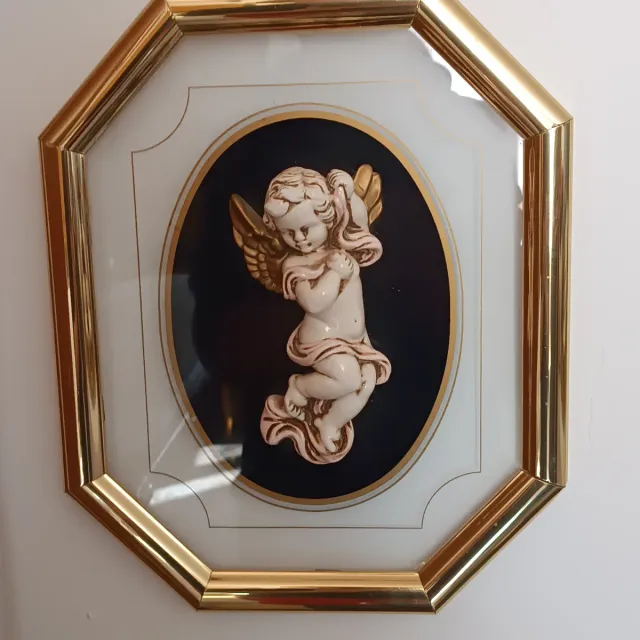 Cuadro Ángel Cerámica y Cristal Dorado