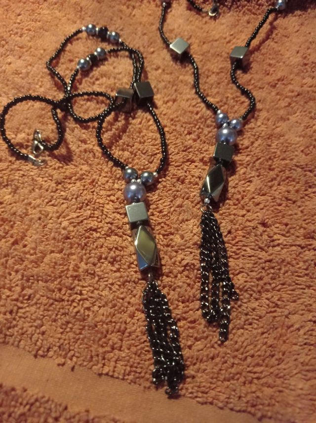 Collar largo negro metalizado hematita natural