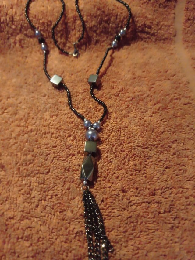 Collar largo negro metalizado hematita natural
