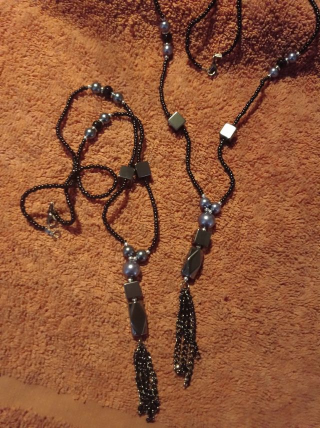 Collar largo negro metalizado hematita natural