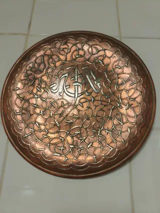 Plato cobre y plata vintage hecho a mano años 50