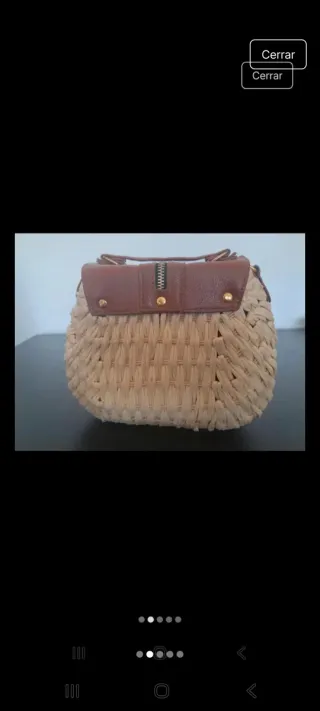 Bolso rafia y piel marrón y beige