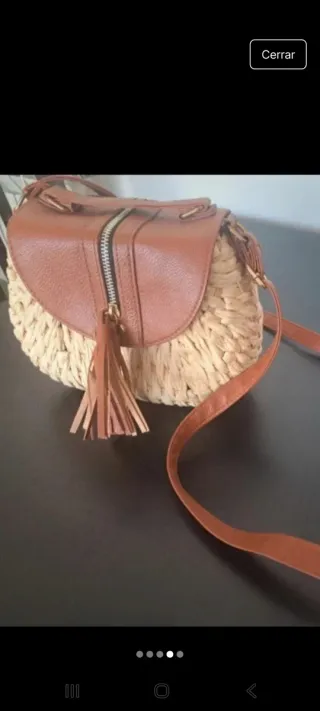 Bolso rafia y piel marrón y beige