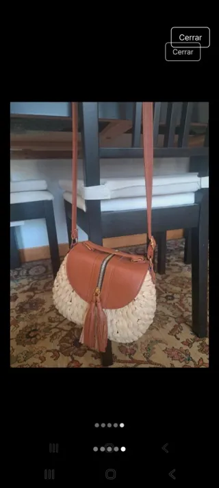 Bolso rafia y piel marrón y beige