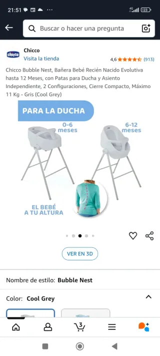 Bañera bebé Chicco azul