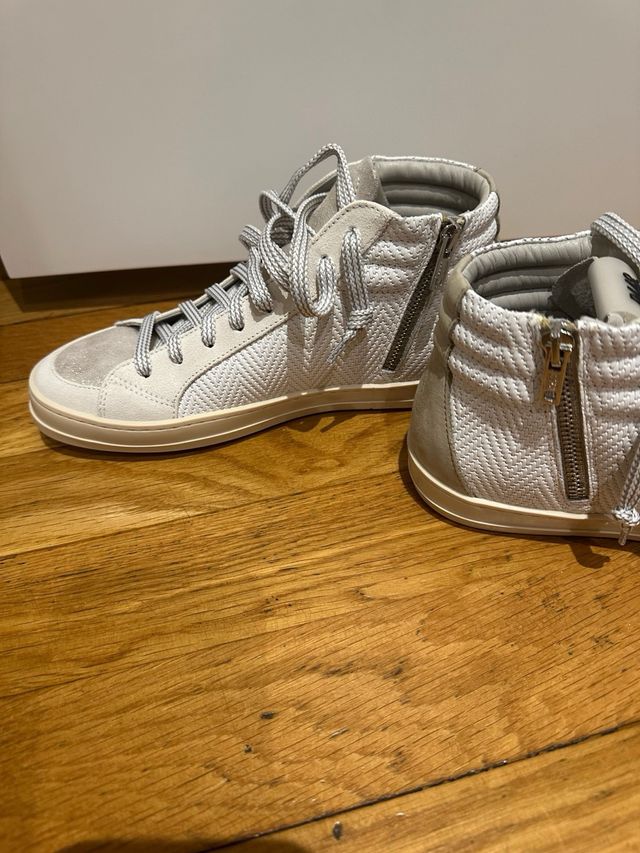 Zapatillas P448 Mujer Talla 38 Plata y Blanco