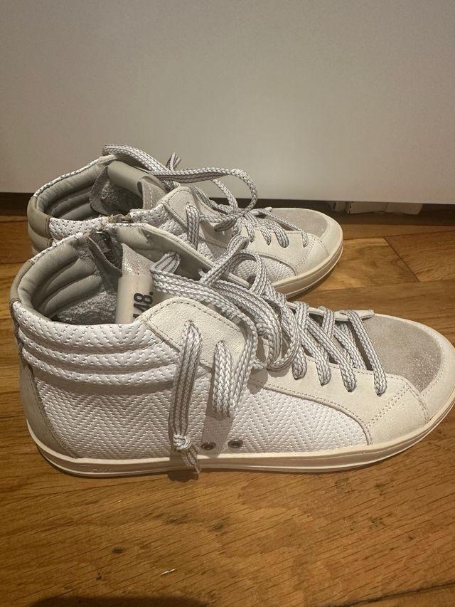 Zapatillas P448 Mujer Talla 38 Plata y Blanco