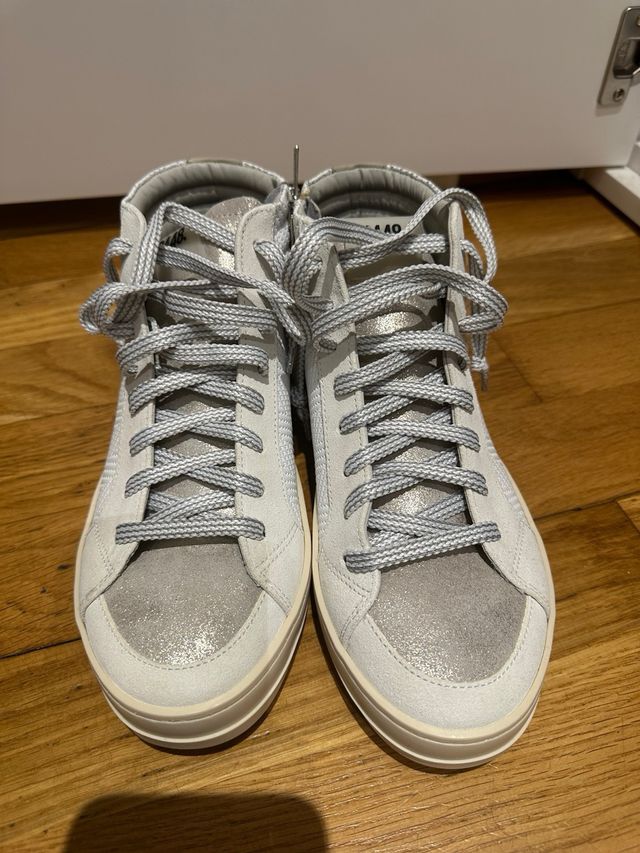 Zapatillas P448 Mujer Talla 38 Plata y Blanco