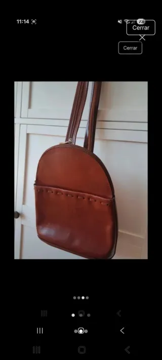 Mochila de piel marrón con logo RL