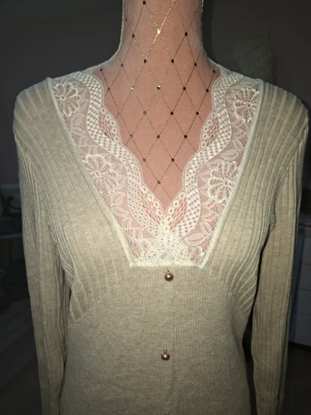 Vestido beige encaje talla S