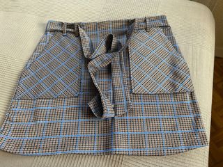 Minifalda escocesa marrón y azul