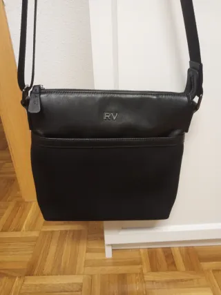 Bolso bandolera piel y neopreno negro