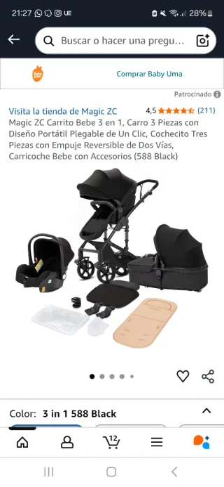 Carrito Bebe 3 en 1 Magic ZC