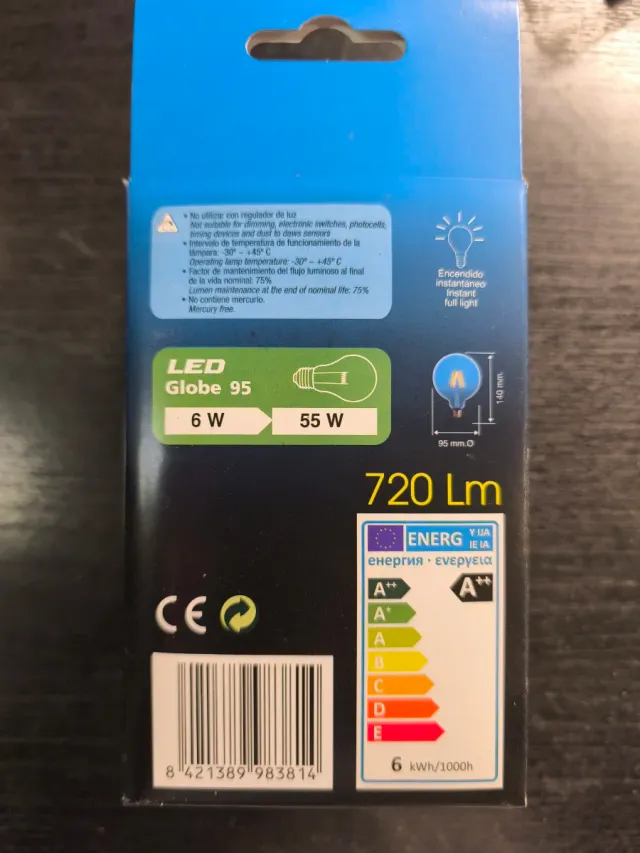 4 Bombillas LAES LED Globe 95mm Clara