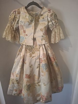 Traje Fallera Niña Beige y Dorado