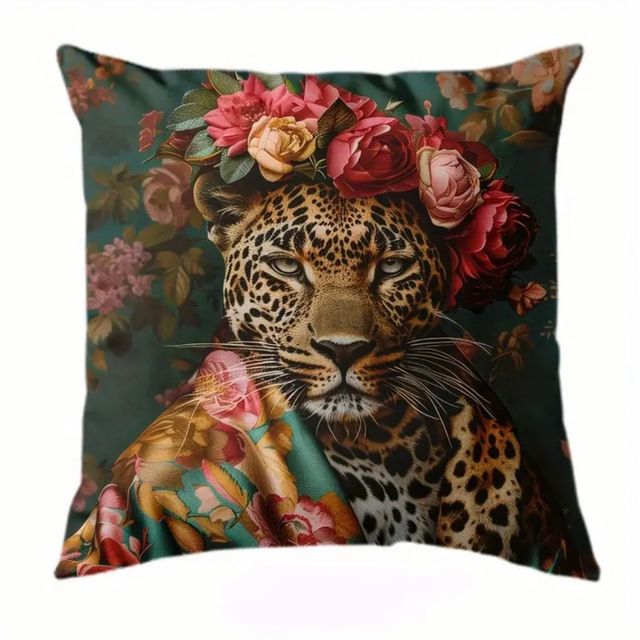 4 Fundas de cojín estampado leopardo y flores