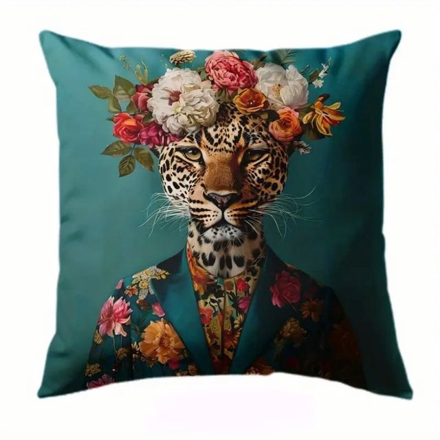 4 Fundas de cojín estampado leopardo y flores
