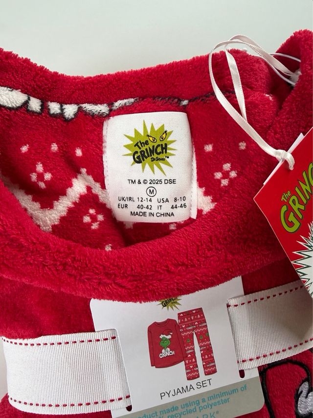 Pigiama grinch pile fleece rossa nuova primark M