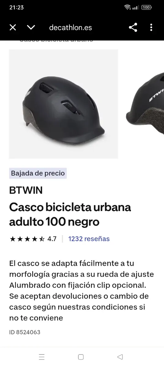 Casco Bici Urbana BTWIN Adulto 100 Negro