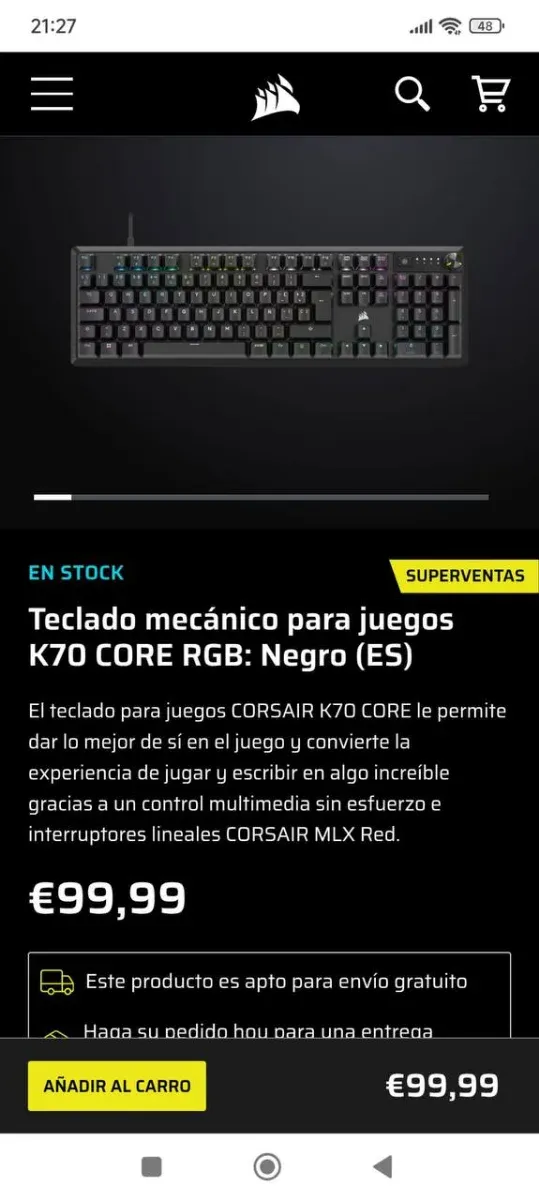 Teclado Gaming Corsair K70 RGB CORE Negro
