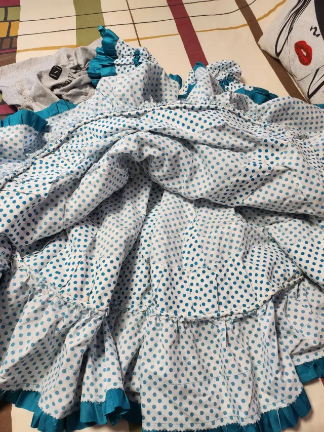 Traje de flamenca volantes azul y blanco