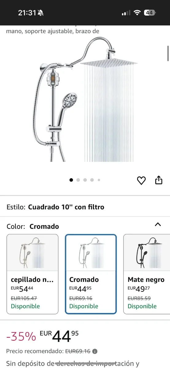 Ducha Cromada Cuadrada