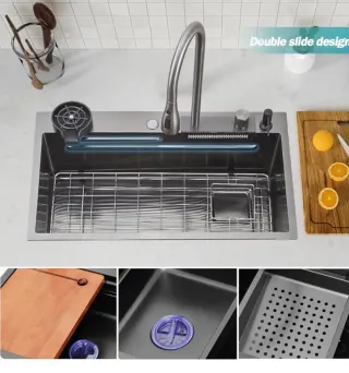 Fregadero Cocina Negro/Plateado con Accesorios