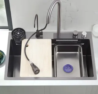 Fregadero Cocina Negro/Plateado con Accesorios