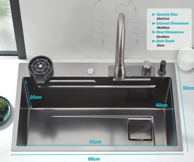 Fregadero Cocina Negro/Plateado con Accesorios
