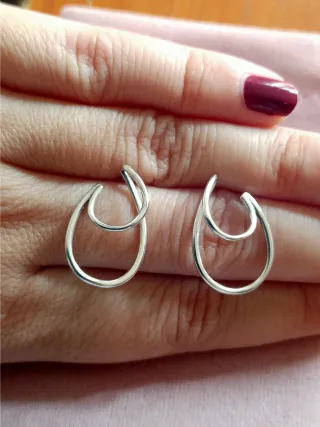 Pendientes doble aro fino plata