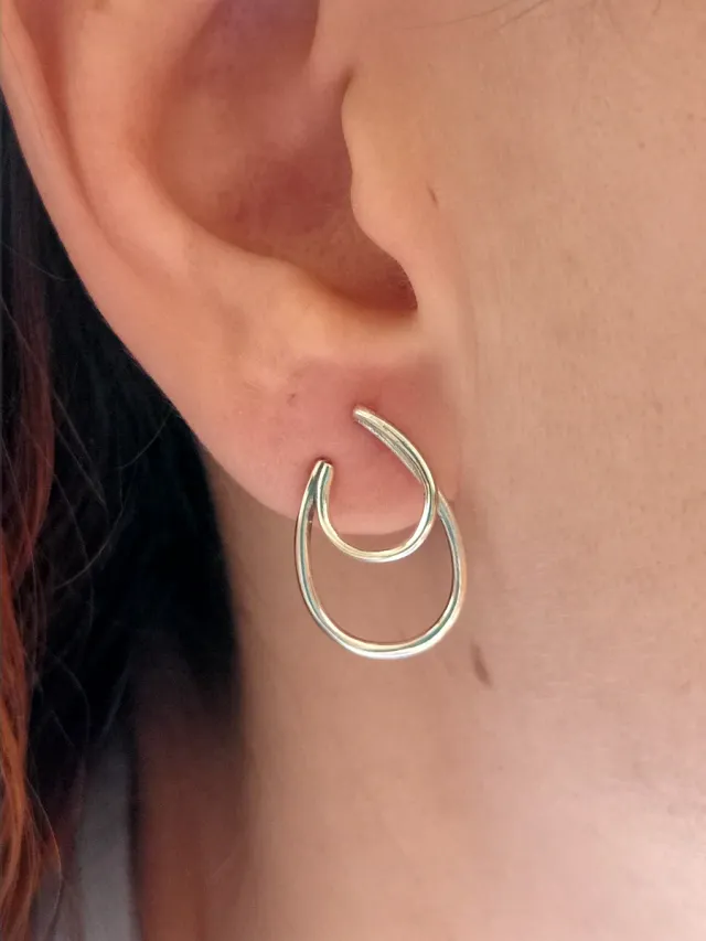 Pendientes doble aro fino plata