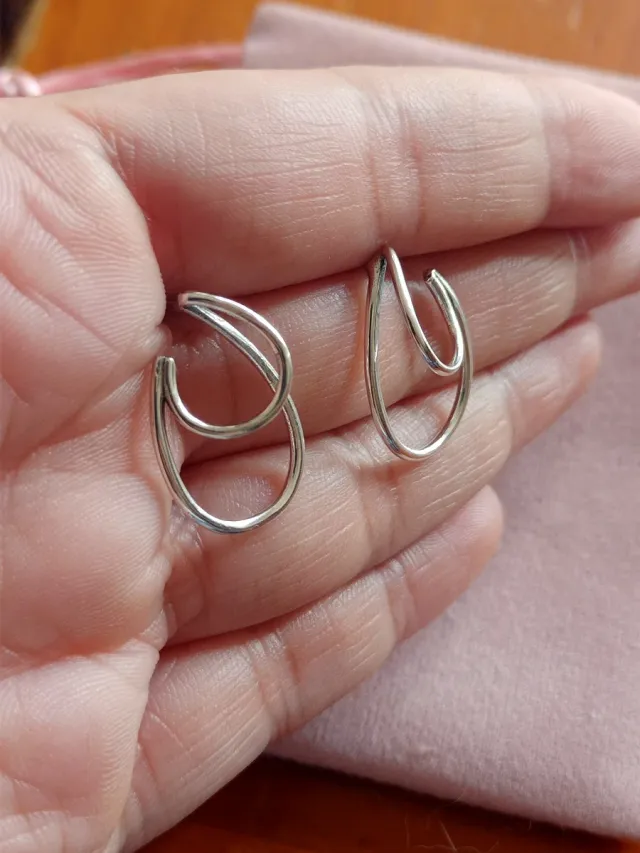 Pendientes doble aro fino plata