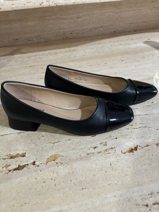 Zapatos de tacón bajo mujer piel/charol negros
