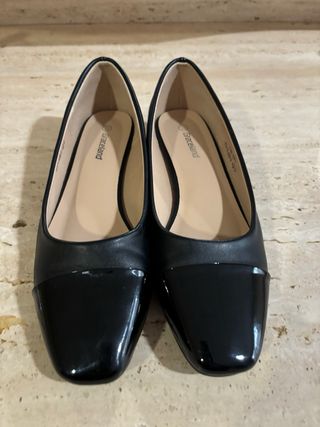 Zapatos de tacón bajo mujer piel/charol negros