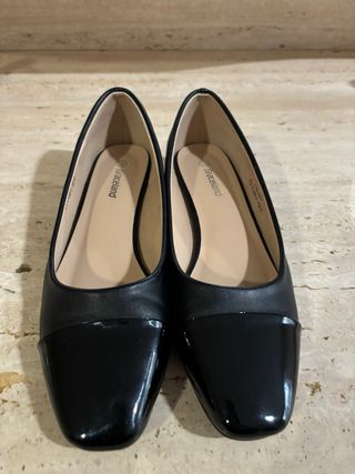Zapatos de tacón bajo mujer piel/charol negros