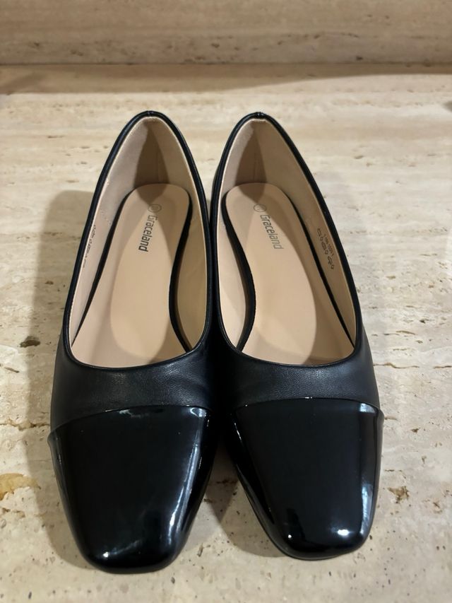 Zapatos de tacón bajo mujer piel/charol negros