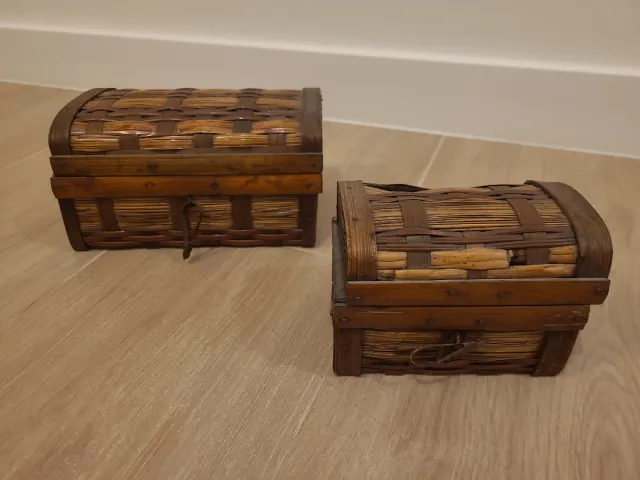 Conjunto 2 Cajas Baúl Mimbre y Madera