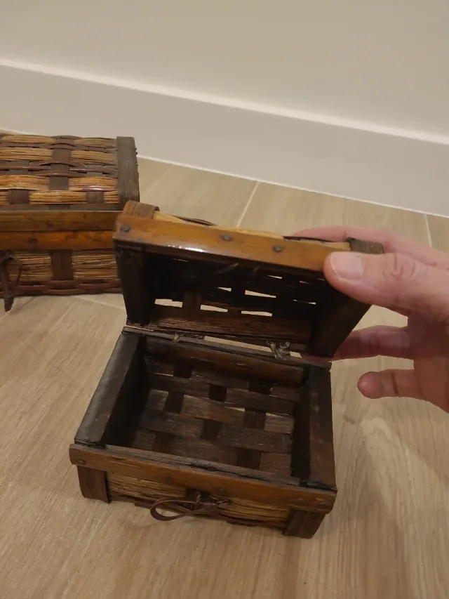 Conjunto 2 Cajas Baúl Mimbre y Madera