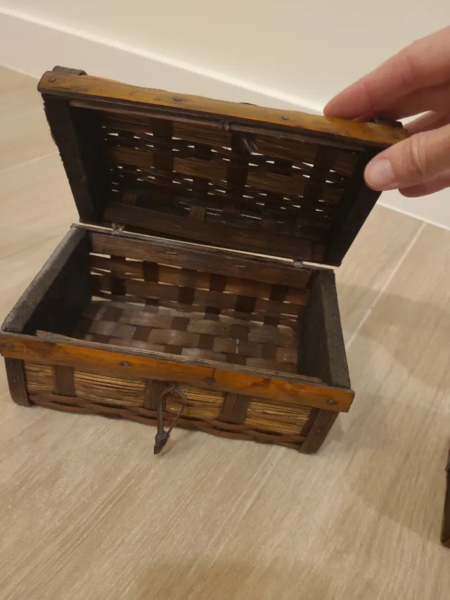 Conjunto 2 Cajas Baúl Mimbre y Madera