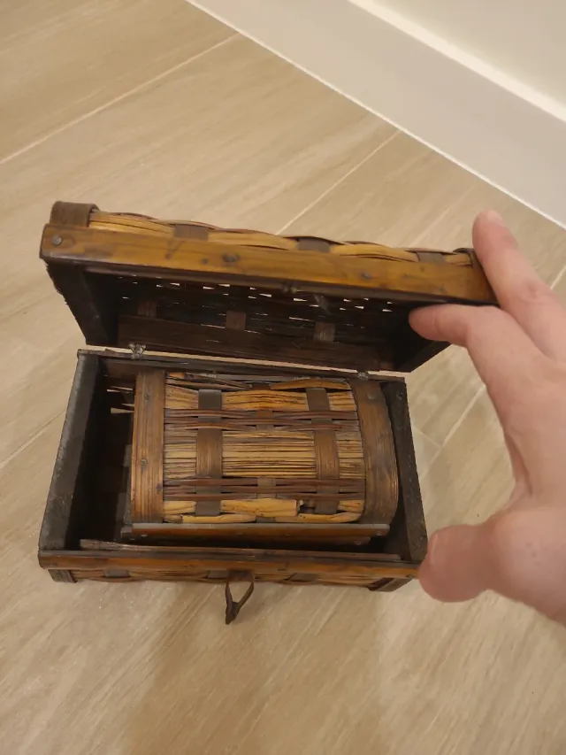 Conjunto 2 Cajas Baúl Mimbre y Madera