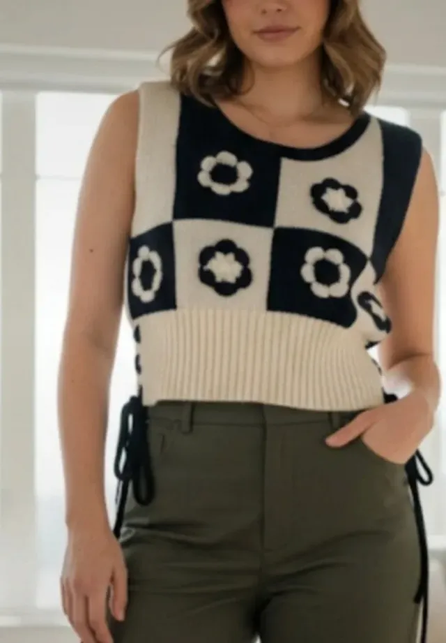 Chaleco de punto con flores