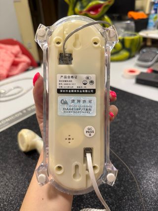 Teléfono fijo pequeño floral beige y azul