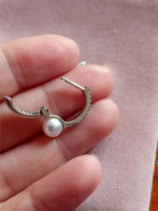 Pendientes aro circonitas y perla plata