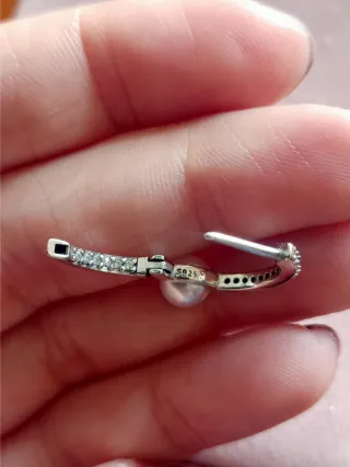 Pendientes aro circonitas y perla plata