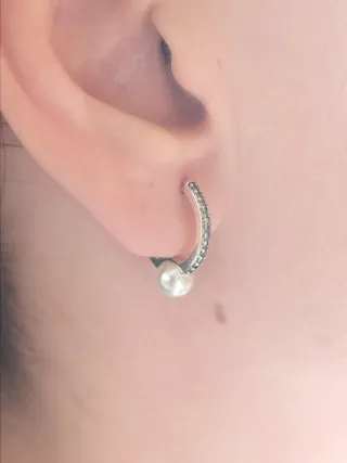 Pendientes aro circonitas y perla plata