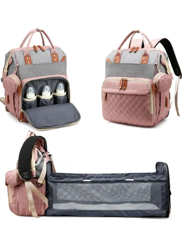 Mochila de Pañales Rosa y Gris