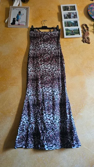 Vestito lungo leopardato taglia XS, nuovo