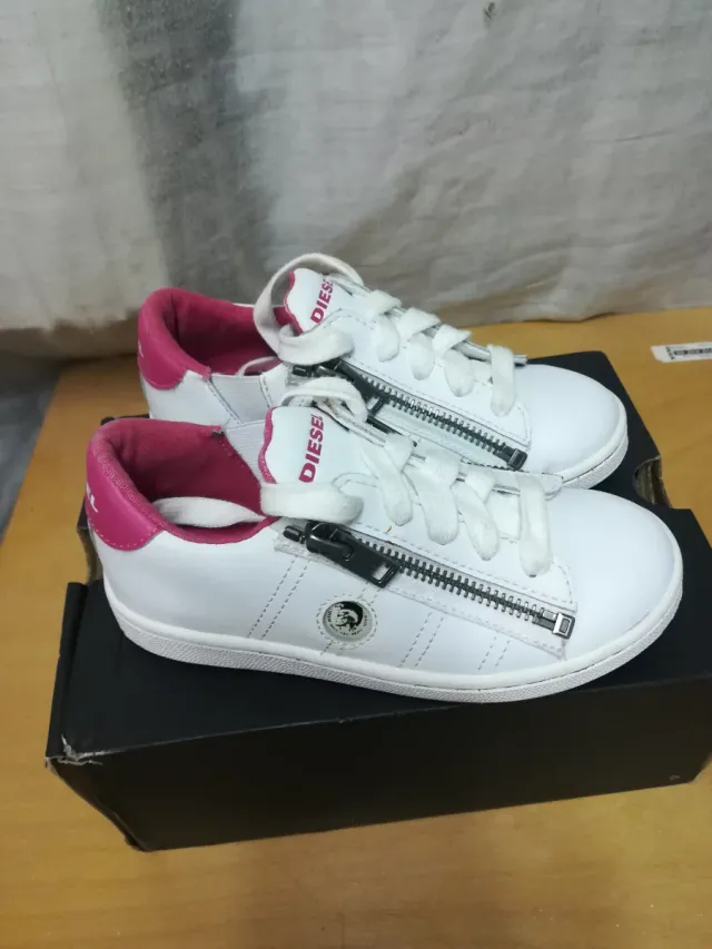 Zapatillas Diesel niña blancas y rosas
