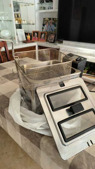 Freidora de aceite con cesta metálica