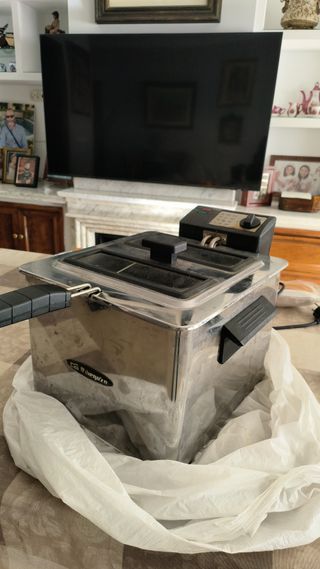 Freidora de aceite con cesta metálica